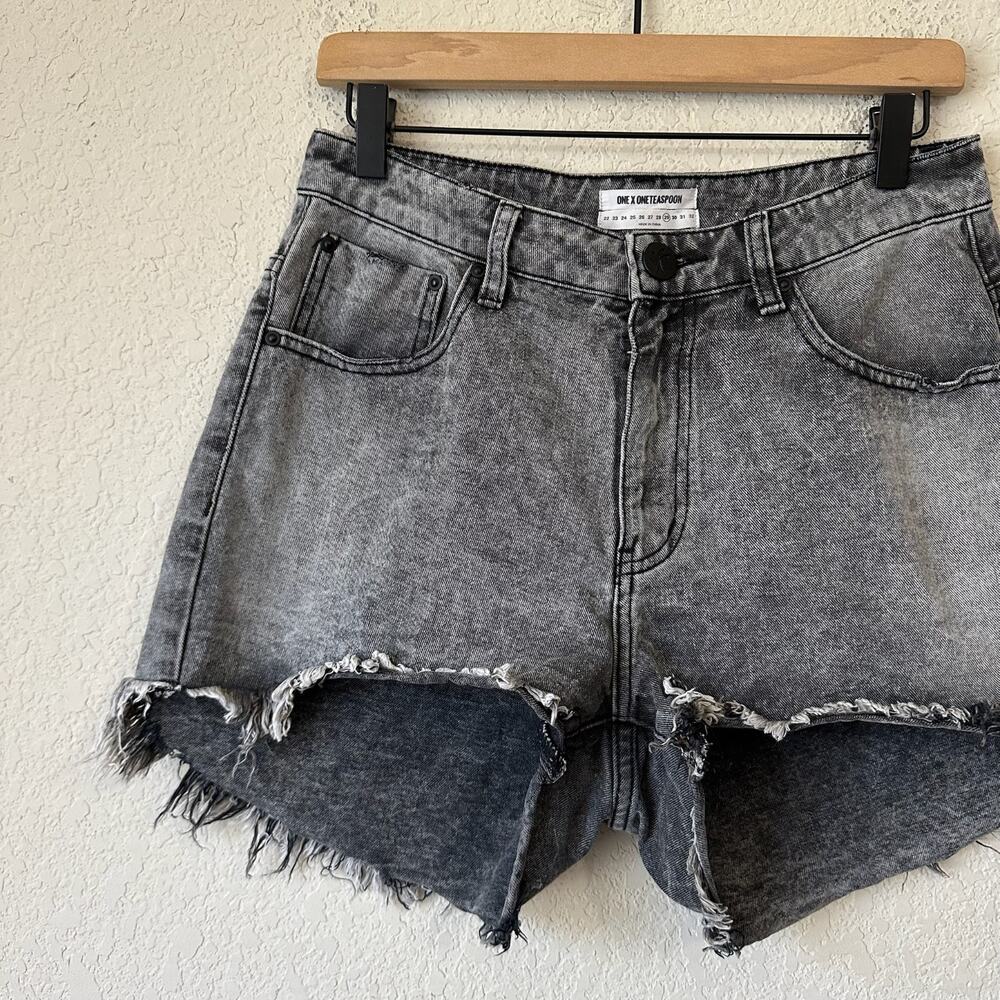 One Teaspoon Grey Acid Wash High-Rise Cutoff Jean Shorts - Picture 3 of 12
